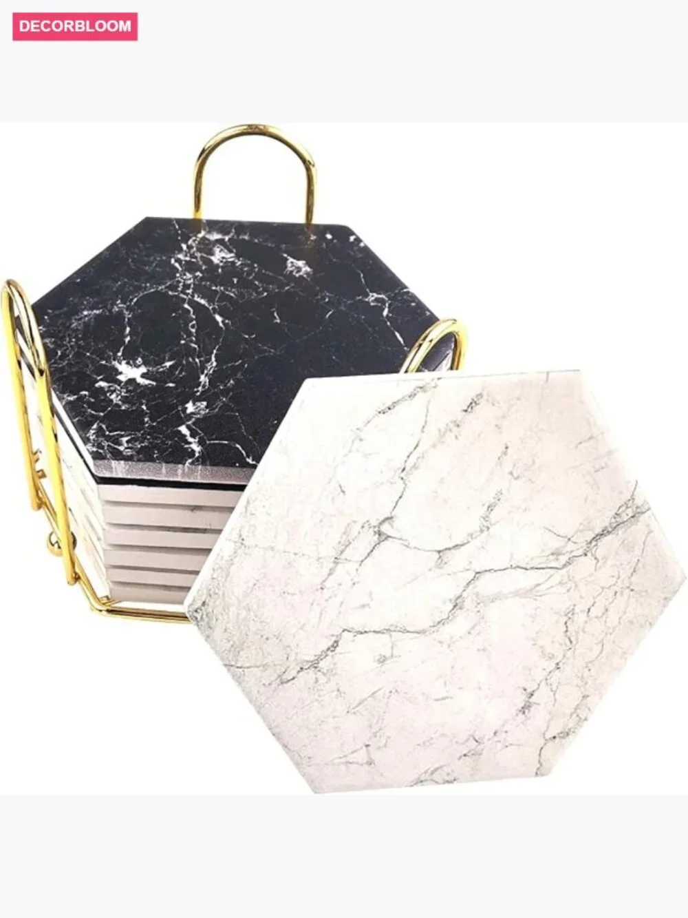 Ceramic Coaster Set of 8 with Metal Holder, Cork Base, Absorbent